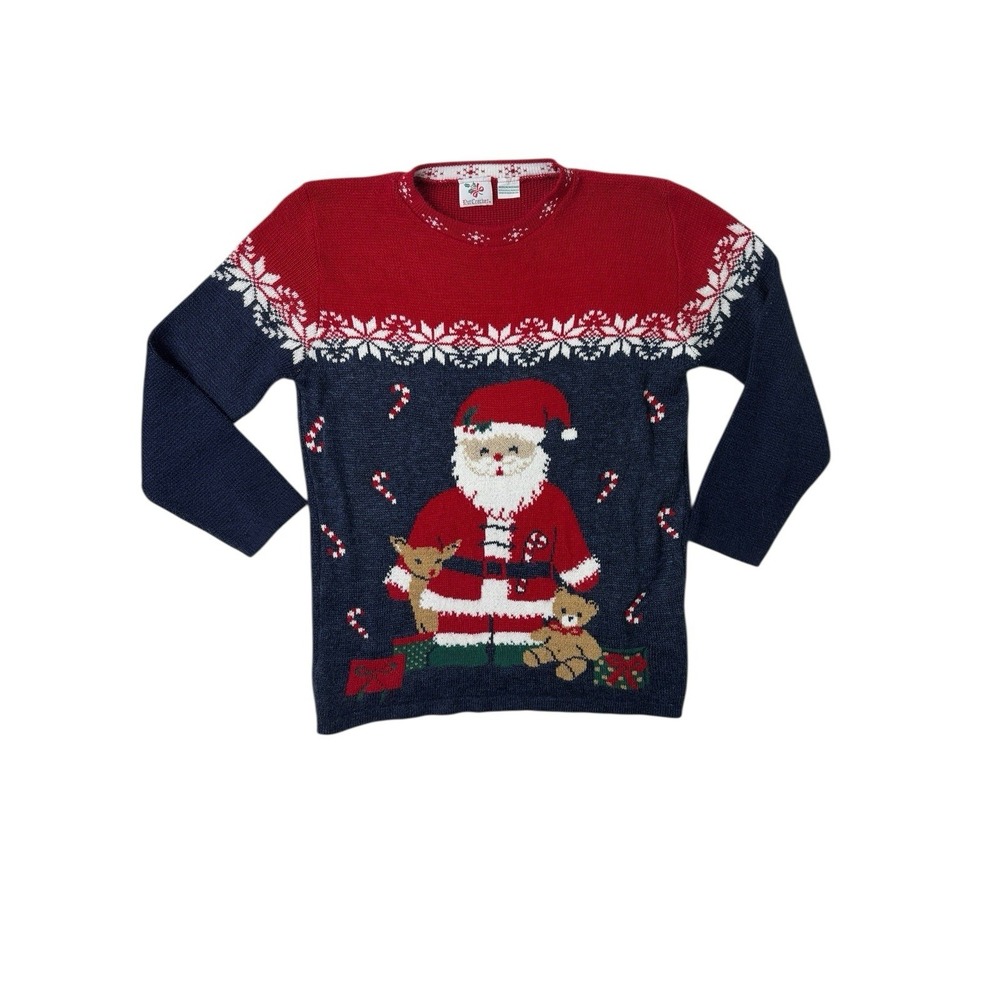 Nutcracker Womens Sweater Vintage Santa Christmas Holiday Knit Oversized Medium